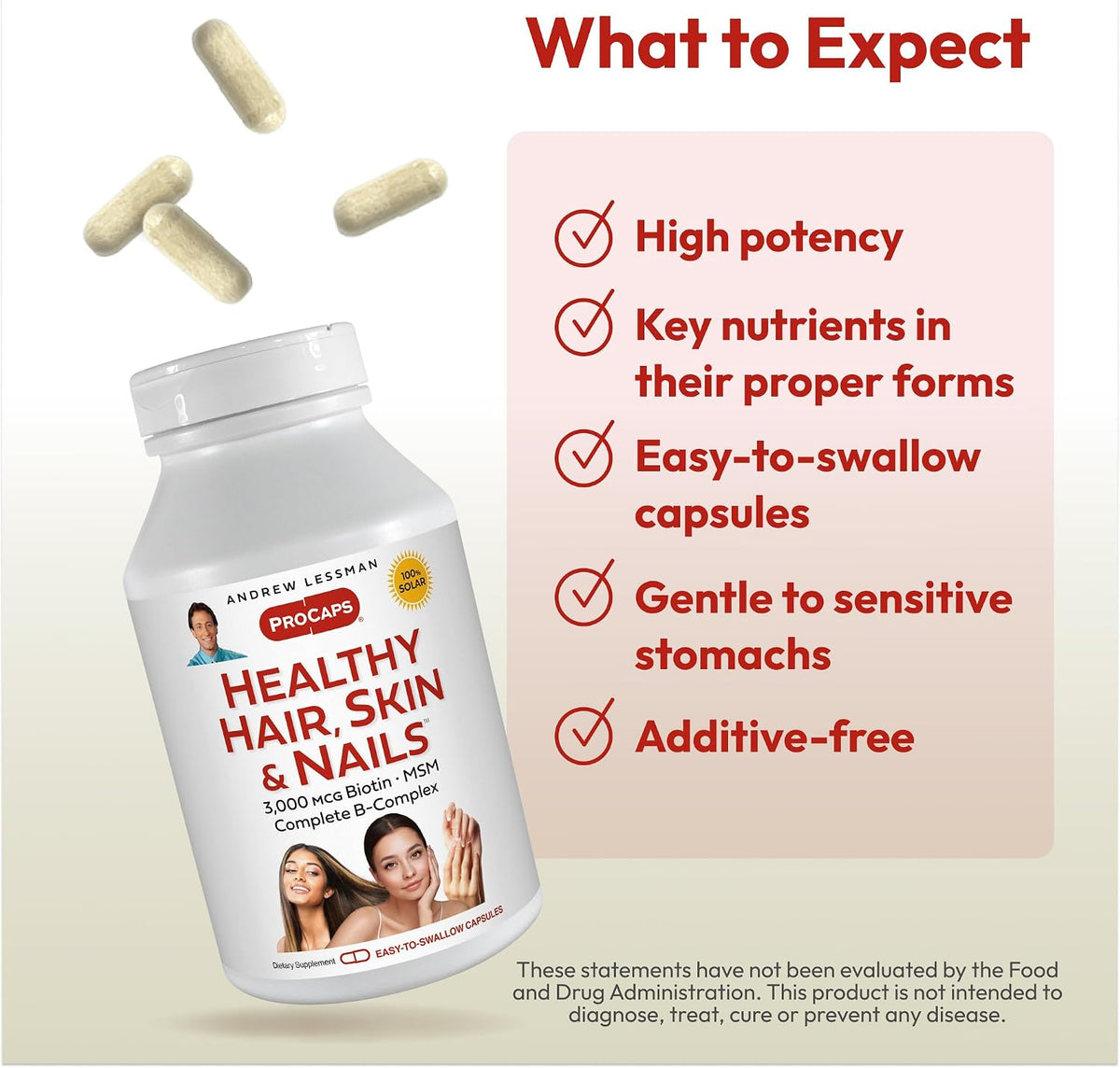 Andrew Lessman ProCaps Healthy Hair, Skin & Nails 60 Capsules | Biotin, Marine Collagen Peptides, MSM & Silica to support Keratin, Collagen and healthy connective tissue.