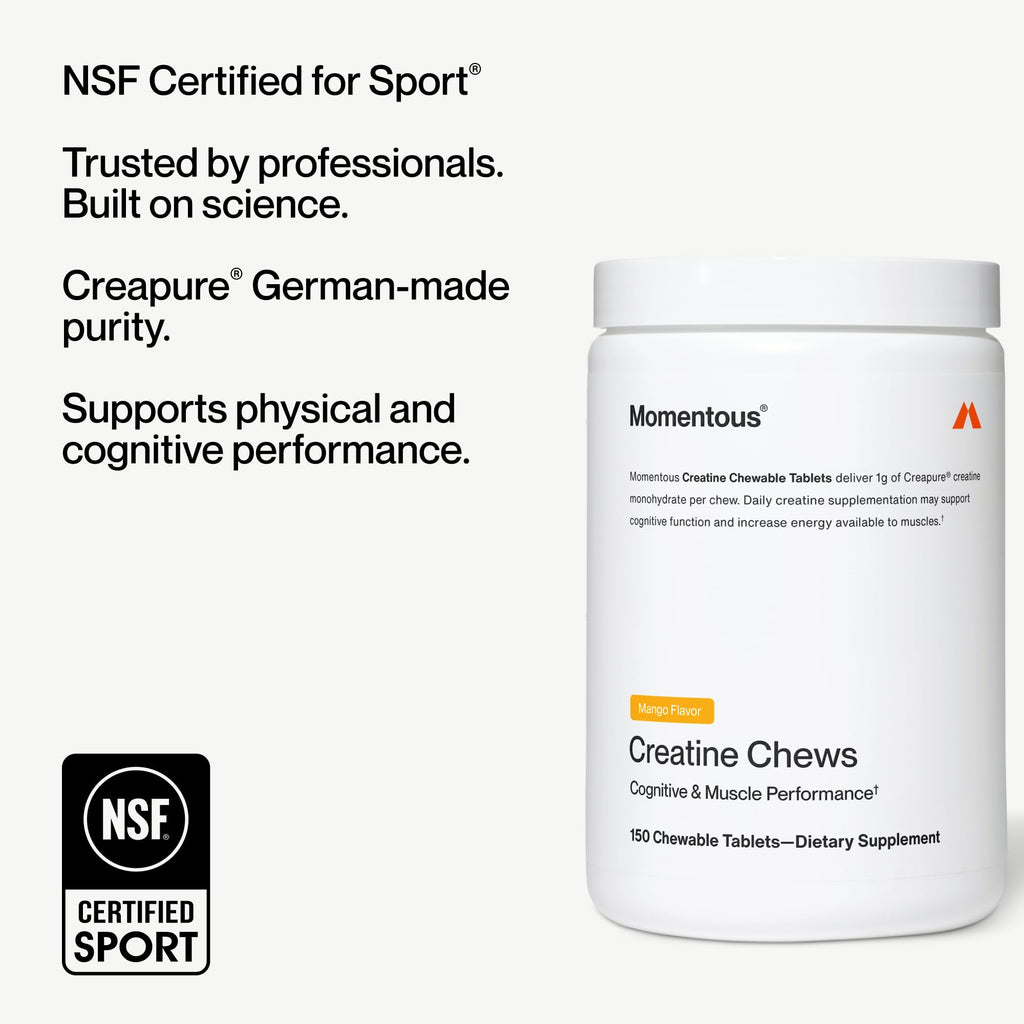Momentous Creatine Chews - Creatine Monohydrate - Supports Strength, Lean Muscle, & Recovery for Men & Women - NSF Certified for Sport - 150 Chewable Tablets - Lemon Lime
