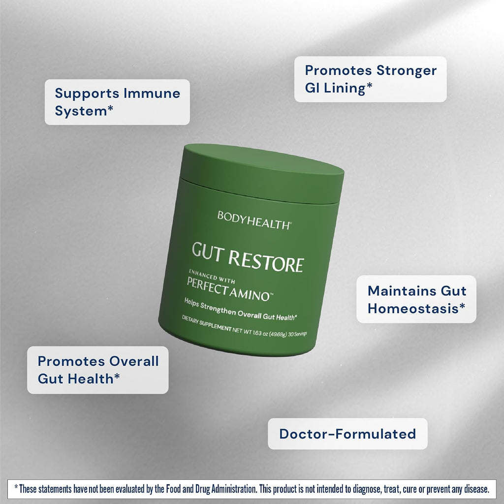BodyHealth Gut Restore with PerfectAmino, ImmunoLin, and Humic Acid - Gut Health Supplement for Digestive and Immune Support - Unflavored - 30 Servings