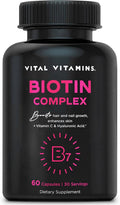 Vital Vitamins Biotin Complex with Collagen & Hyaluronic Acid | 5,000mcg Biotin, MSM & Vitamin C for Hair, Skin & Nails, Non-GMO, For Women & Men, 60 Capsules check