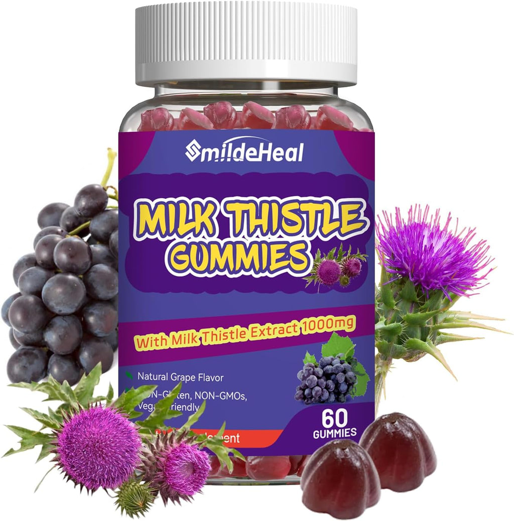 Milk Thistle Gummies 1000mg, Liver Detox, Antioxidant Support,60 Count | Milk Thistle Gummies, Milk Thistle Extract 1000mg, Liver Detox, Antioxidant Support, Milk Thistle Supplement, 60 Count