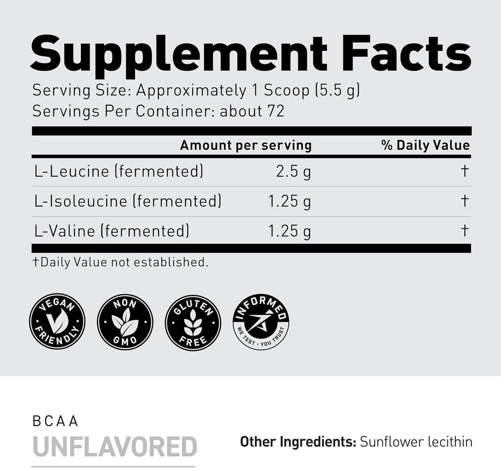 BCAA Powder, Kaged BCAAs Amino Acids, Fermented, Plant Based & Vegan Friendly Branched Chain Amino Acid, 5g BCAA Unflavored, Amino Acid Supplements for Men, 72 Servings
