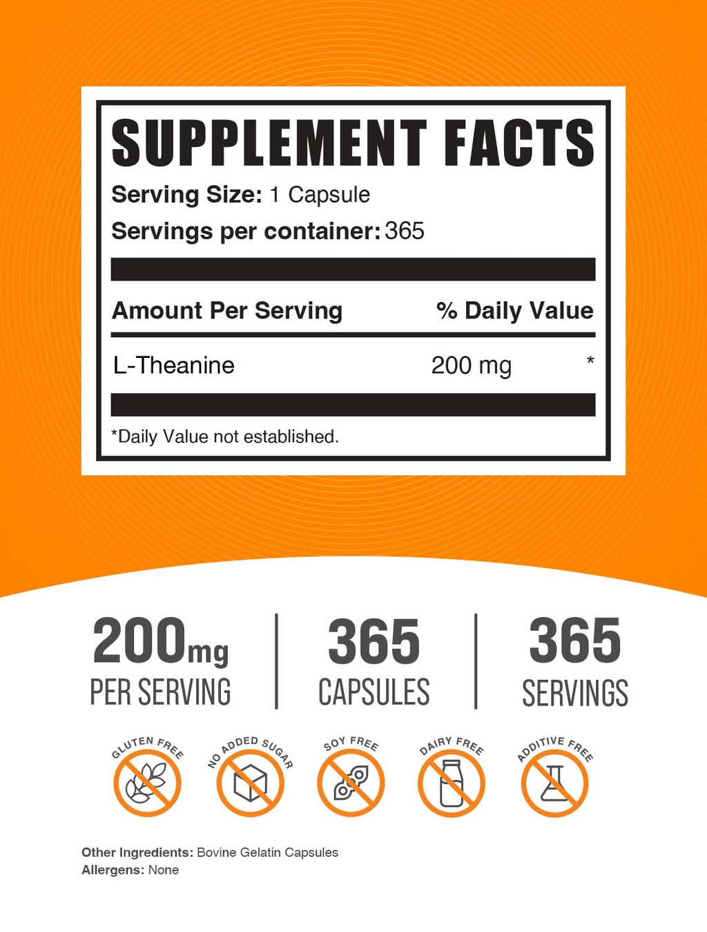 BulkSupplements.com L-Theanine Capsules - L-Theanine Supplement, L-Theanine 200mg, Theanine Pills - Amino Amino Supplement, Gluten Free - 1 Theanine Capsule per Serving, 365 Capsules
