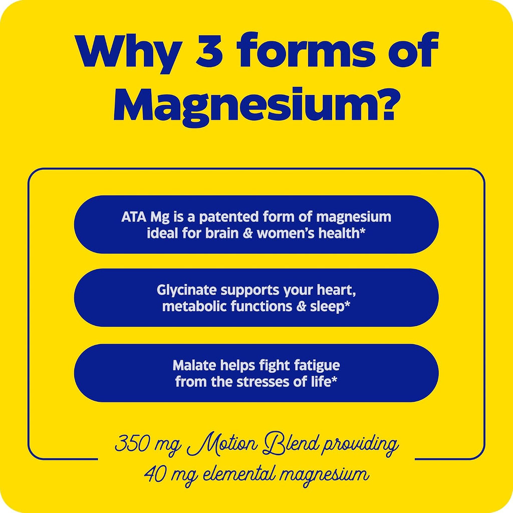 Enzymedica Magnesium Motion Supplement for Women & Men - Triple Magnesium Complex, ATA Mg, Malate & Glycinate, Muscle & Bone Health Support Capsules, High Bioavailability, Vegan, Gluten Free- 120 Caps
