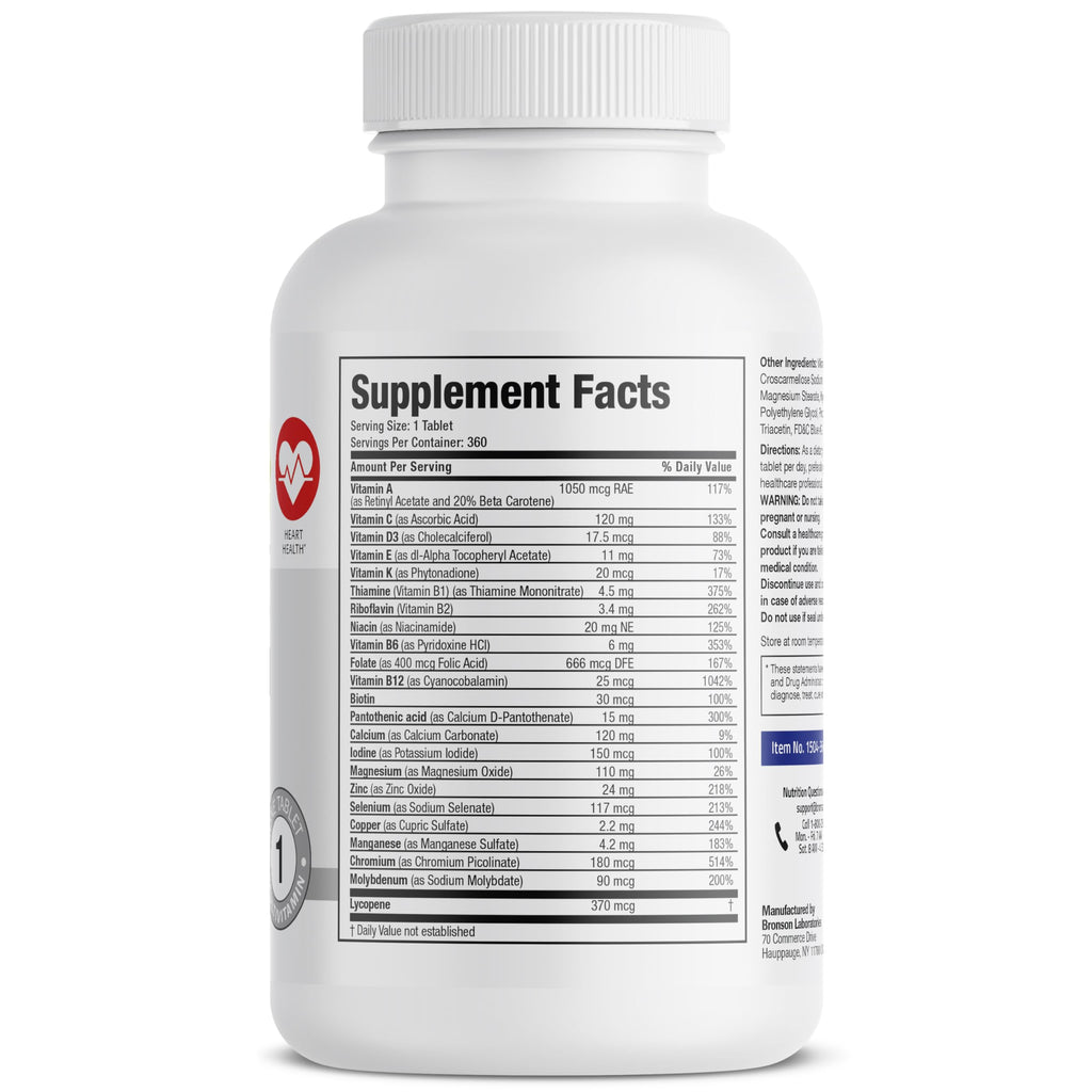 Bronson ONE Daily Mens 50+ Complete Multivitamin Multimineral, 180 Tablets | Once-Daily, Targeted Nutrition For Active Men Over 50, Non-GMO, Gluten-Free, Soy-Free