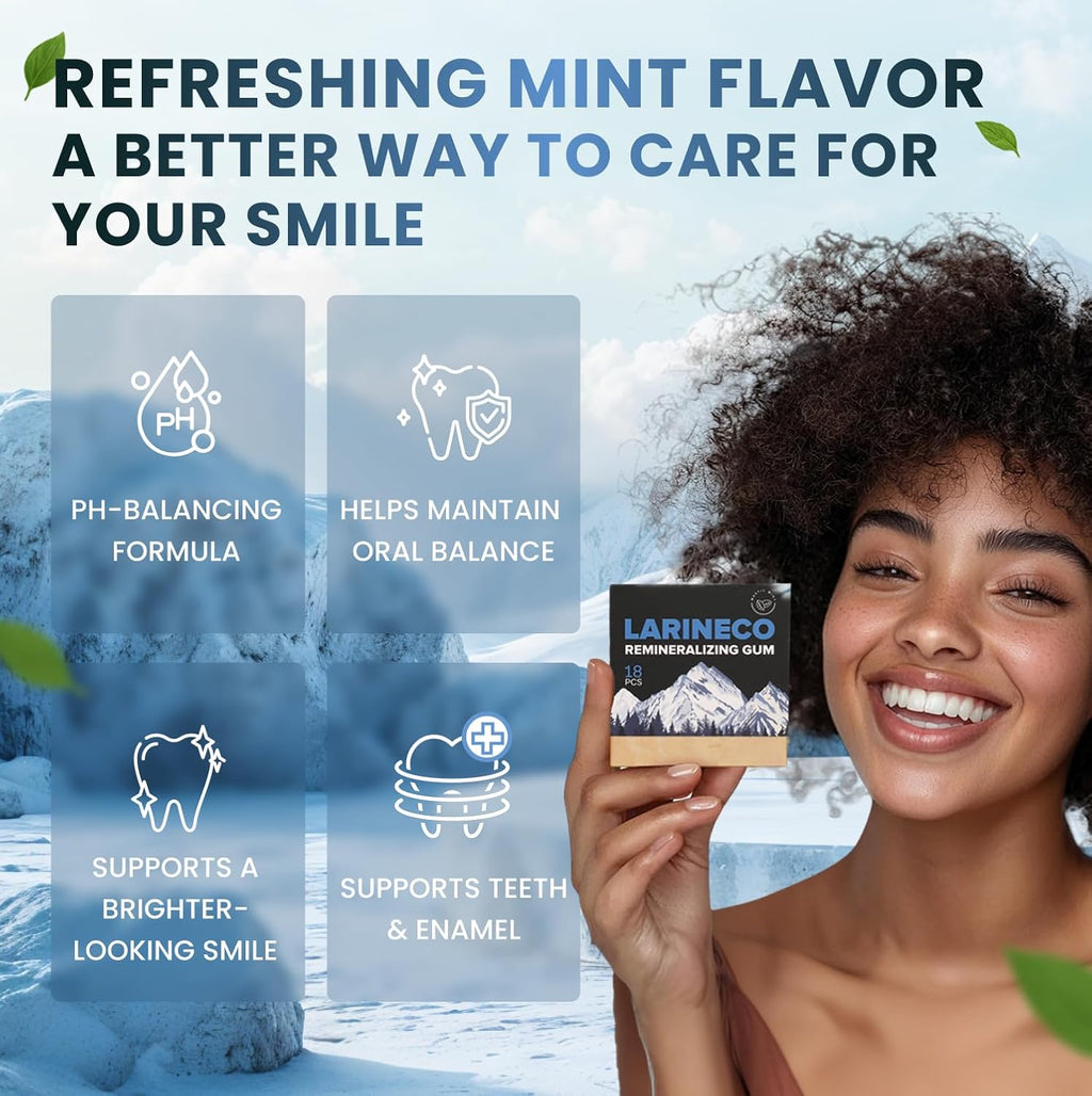 Larineco Remineralizing Gum with Nano Hydroxyapatite - Sugar-Free Xylitol Gum for Teeth Health - Plastic-Free Biodegradable Chewing Base