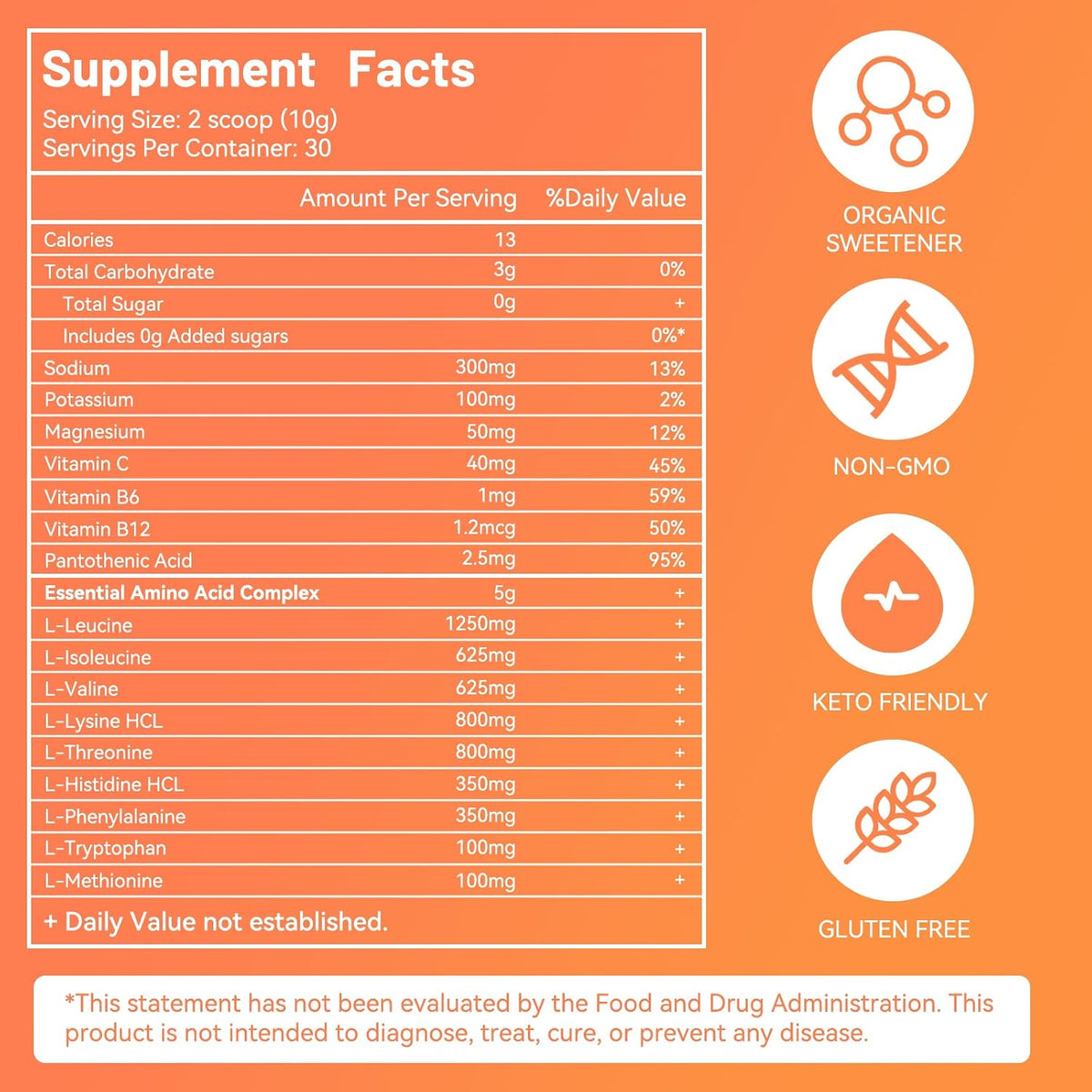 EAAs Electrolytes Powder, Essential Amino Acids Supplement, EAA & BCAA Powder, with B-Vitamins and Minerals – Hydration Drink Supplement, Keto Friendly, No Sugar- 30 Servings