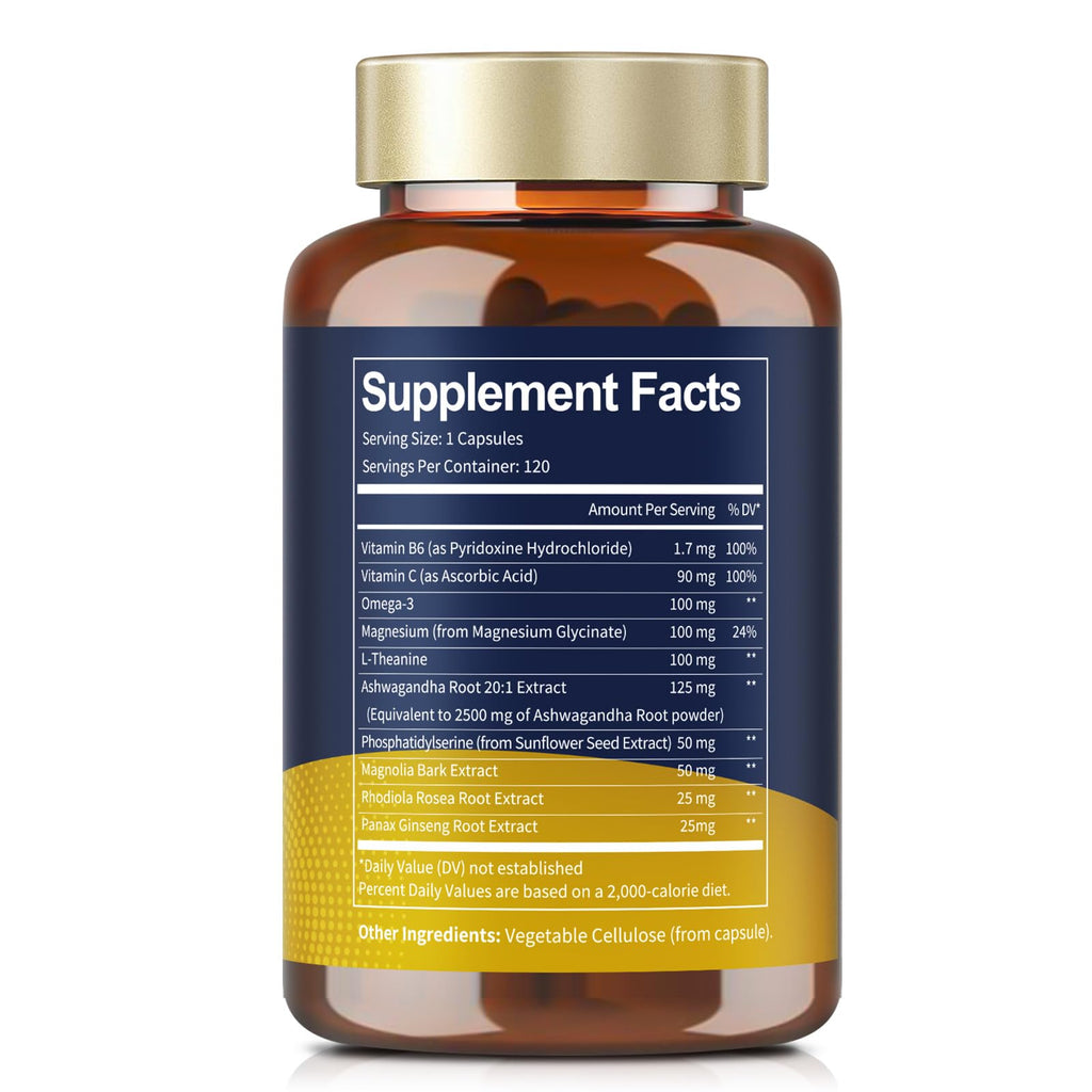 Totaria Cortisol Supplement with Ashwagandha,Magnesium,Rhodiola Rosea,L Theanine,Hormone Balance for Women 120 Vegan Capsules (Pack of 1)