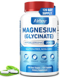 Airboy Magnesium Glycinate 200 mg, Best Magnesium Glycinate for Sleep,120 Vegan Small Capsules, High Absorption Support Relaxation, Sleep and Calm Mood,Non-GMO and No Gluten