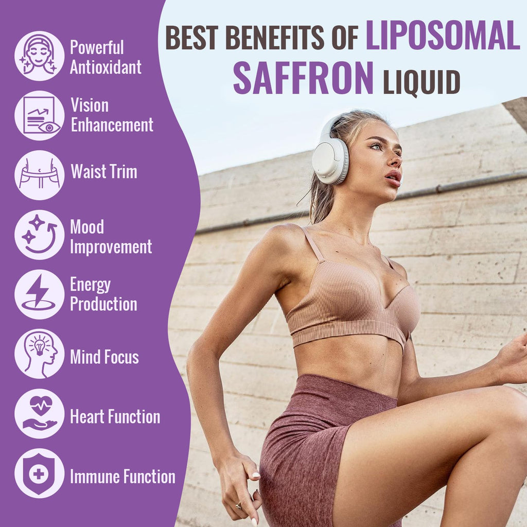 Saffron Supplements - 88.5 mg Saffron Extract Better Bioavailability Liposomal Drops for Mood, Energy, Vision & Focus with Ashwagandha, Turmeric, Magnesium, Zinc, Vitamin B12 & D3, 60 ml, 30 Servings | Liposomal Formula, With Ashwagandha, Magnesium, Zinc,