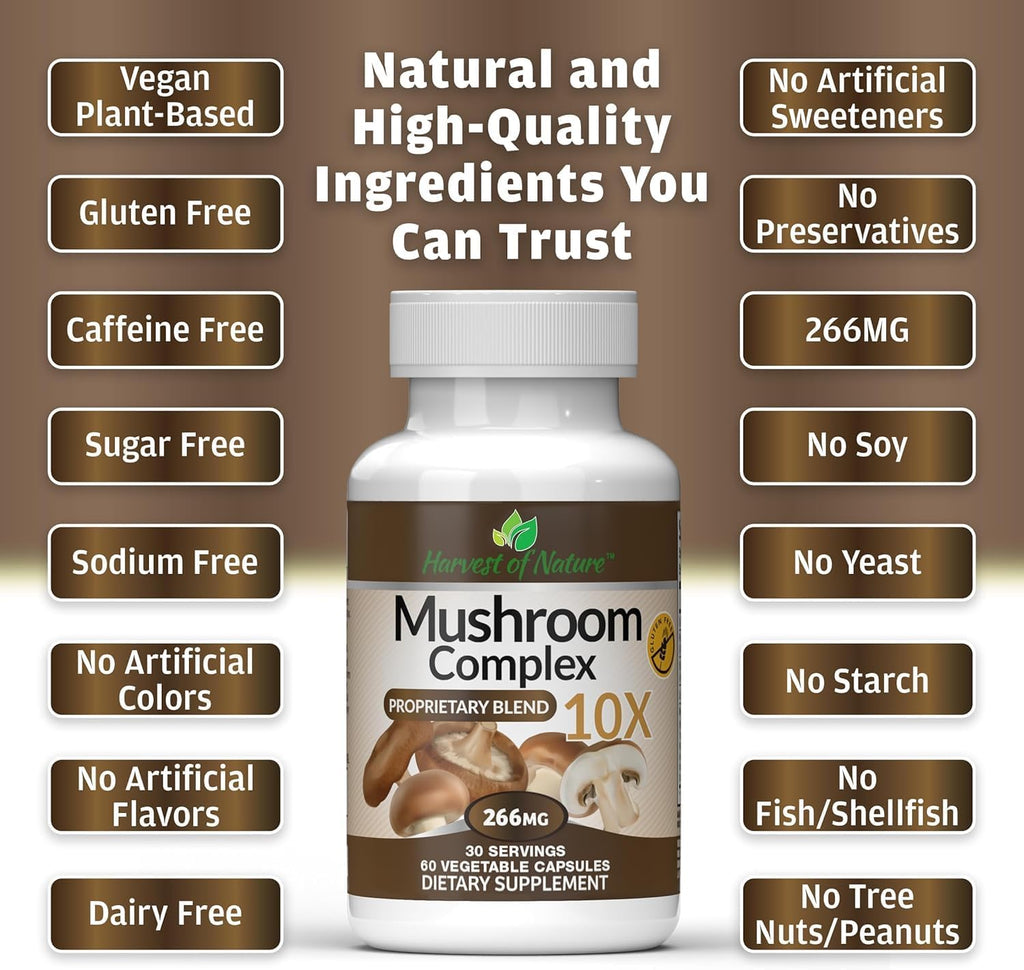 Mushroom Complex Supplement, 60 Capsules | Lion's Mane, Reishi, Turkey Tail, Shiitake, Brain Health & Memory Support For Adults