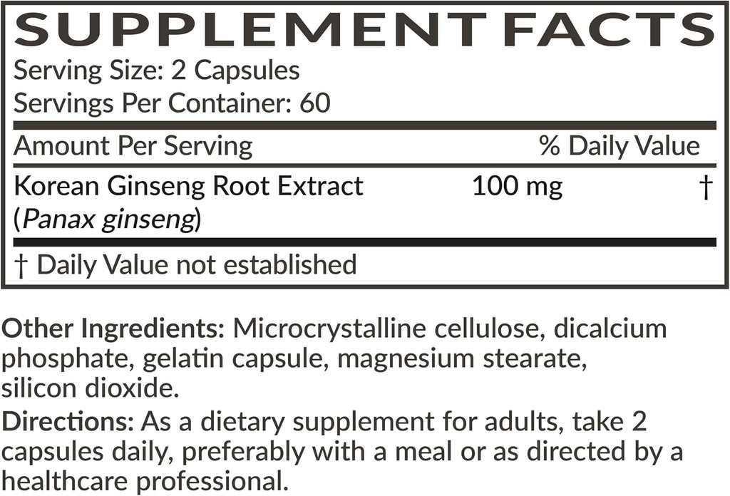Futurebiotics Korean Panax Ginseng Energy, Memory & Brain Health Support, Non-GMO, 120 Capsules