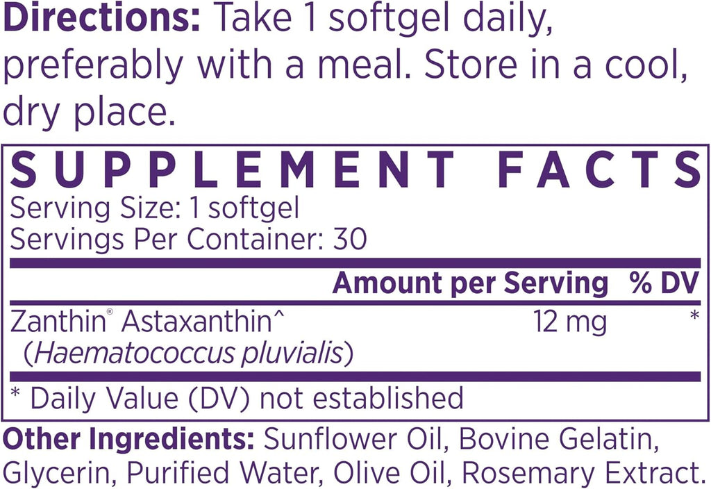 NAOMI Extra Strength Astaxanthin 12mg - Patented Zanthin® for Antioxidant, Skin, Eye & Brain Support - Supercritical CO2 Extracted, High Absorption Softgel, Non-GMO, Gluten-Free, 30-Day Supply