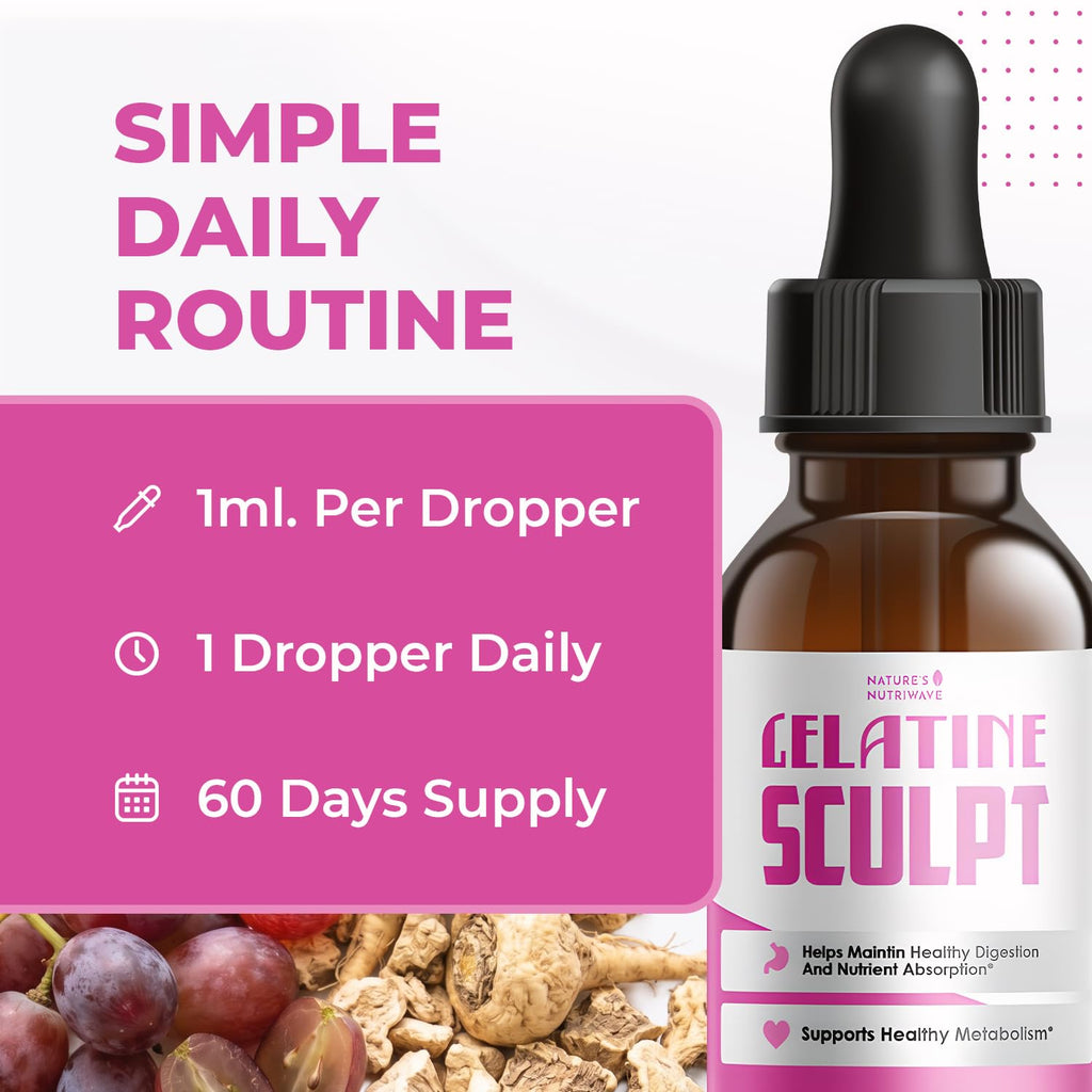 Gelatine Sculpt – Daily Liquid Botanical Supplement with Chromium & Plant Extracts – Clean, Stimulant-Free Formula – Non-GMO, Made in USA, GMP-Certified - 2 fl oz (60 mL), 1 Month Supply