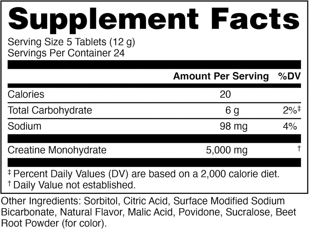 Bucked Up Creatine Candy Tropical Blast | Micronized Creatine Monohydrate | 120 Chewable Tablets, 24 Servings | Fizzy Creatine No Water Needed | Non GMO Gluten Free Third Party Tested