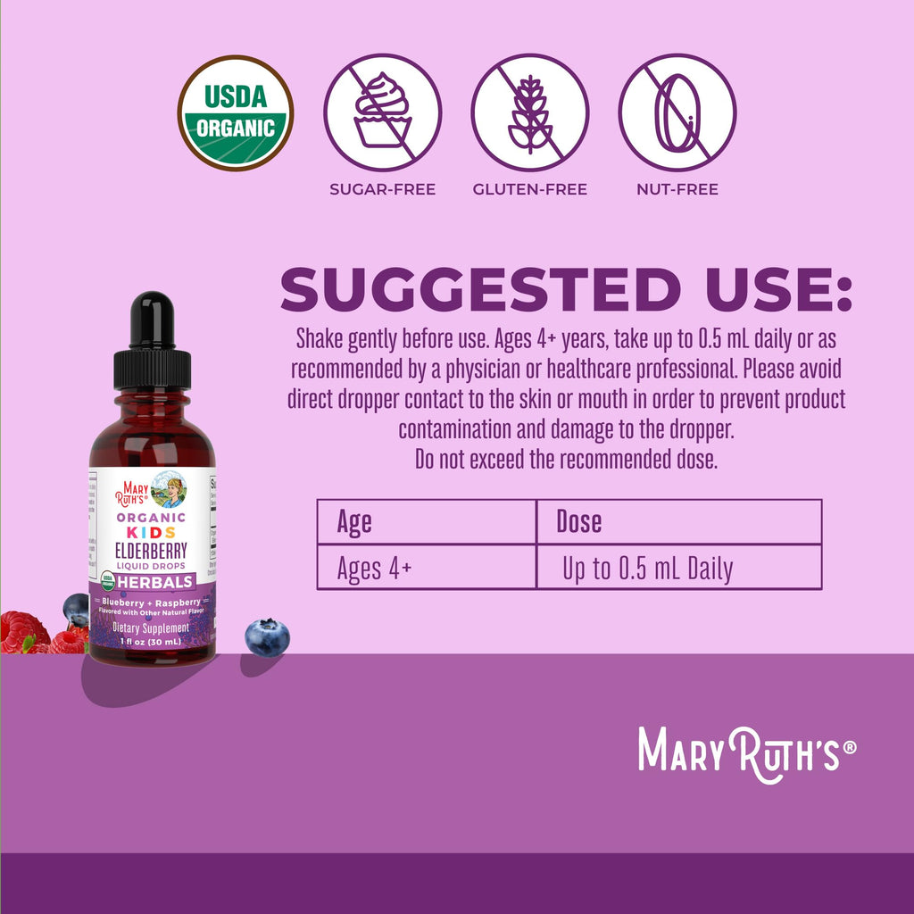 MARYRUTH'S Elderberry Liquid Drops for Adults & Kids | Immune Support | Antioxidant | 150mg Elderberry Extract | USDA Organic | CLP Purity Award | Sugar Free | Vegan | Non-GMO | Gluten Free | 1 oz