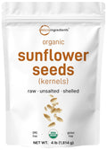 Organic Sunflower Seeds, 4lbs | Raw, Unsalted, & Shelled – Whole Kernels | Low Carb Snack | Great for Baking, Smoothies, & Salad Toppings | Non-GMO, Vegan, Plant Based