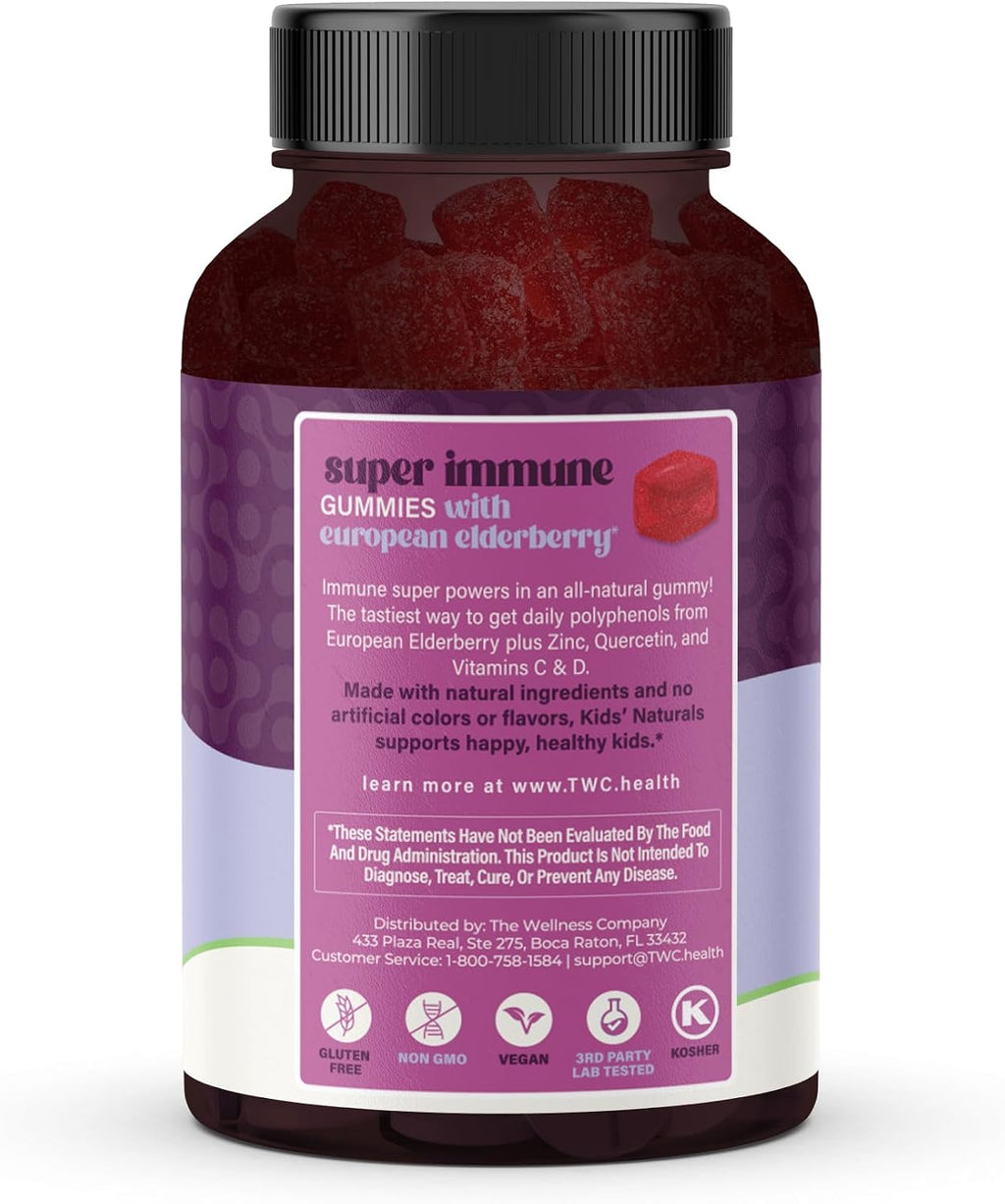 Kids Naturals Elderberry Gummies – Immune Support with Vitamin C & Zinc | 120ct (2 Month Supply)