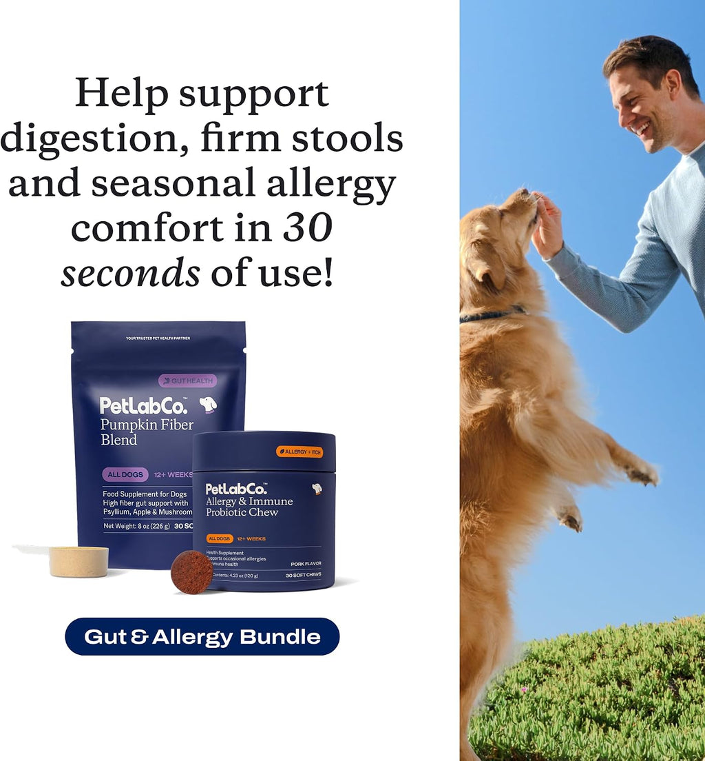PetLab Co – Gut & Allergy Bundle: Pumpkin Powder Blend for Firm Stools & Healthy Digestion & Allergy & Immune Probiotic Soft Chews to Support Immune Response