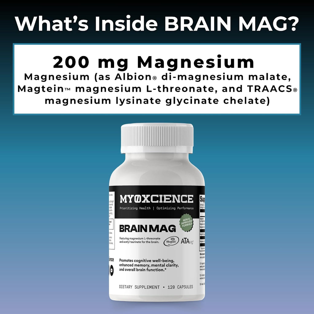 Magnesium L-Threonate + Mag Acetyl-Taurate (ATA Mag) + Mag Glycinate | Promotes Cognitive Well-Being, Enhanced Memory, Mental Clarity and Overall Brain Function | 120 Capsules
