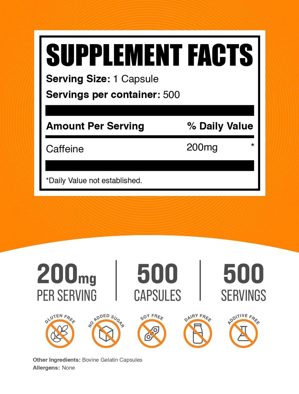 BulkSupplements.com Caffeine 200mg Capsules - Supplement for Energy Boost, Caffeine Pills 200mg - Gluten Free, 1 Capsule per Serving, 120 Count (Pack of 1)