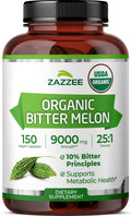 Zazzee USDA Organic Bitter Melon 25:1 Extract, 10% Bitter Principles, 150 Vegan Capsules, 5 Month Supply, Extra Strength, Momordica Charantia, Antioxidant & Metabolic Support, Non-GMO, Made in the USA