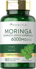 Carlyle Moringa Oleifera Supplement | 180 Capsules | Complete Green Superfood for Women and Men | From Moringa Leaf Powder | Non-GMO and Gluten Free