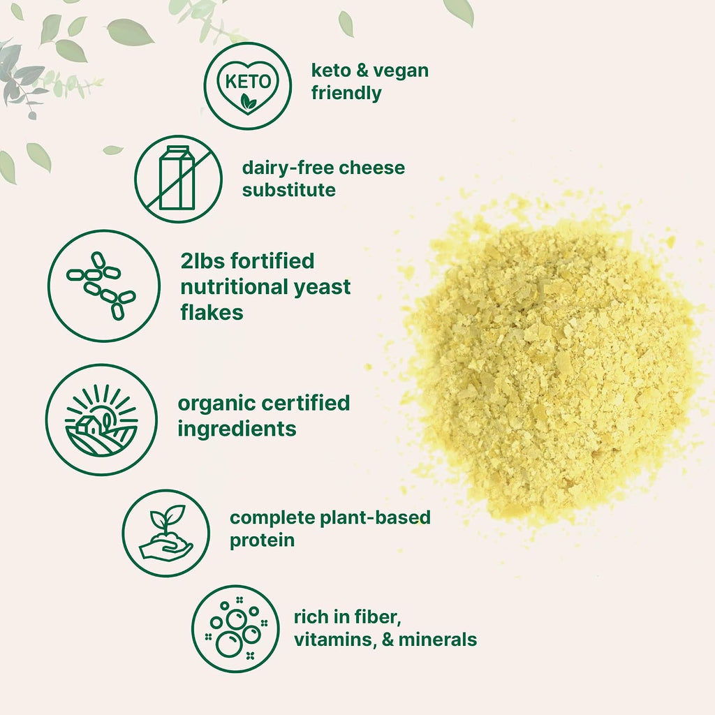 Micro Ingredients Organic Fortified Nutritional Yeast Flakes, 2lb (32oz) | Rich in Vegan Protein, B Vitamins, & Beta-Glucans | Keto Friendly, Dairy Free Cheese Substitute, Non-GMO, Gluten Free