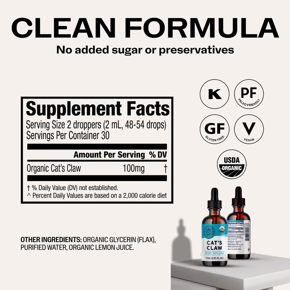 Vimergy USDA Organic Cat’s Claw Liquid – Provides Antioxidant Support* – Benefits The Immune System* – Vegan, Gluten-Free, Non-GMO – 57 Servings (115 mL)