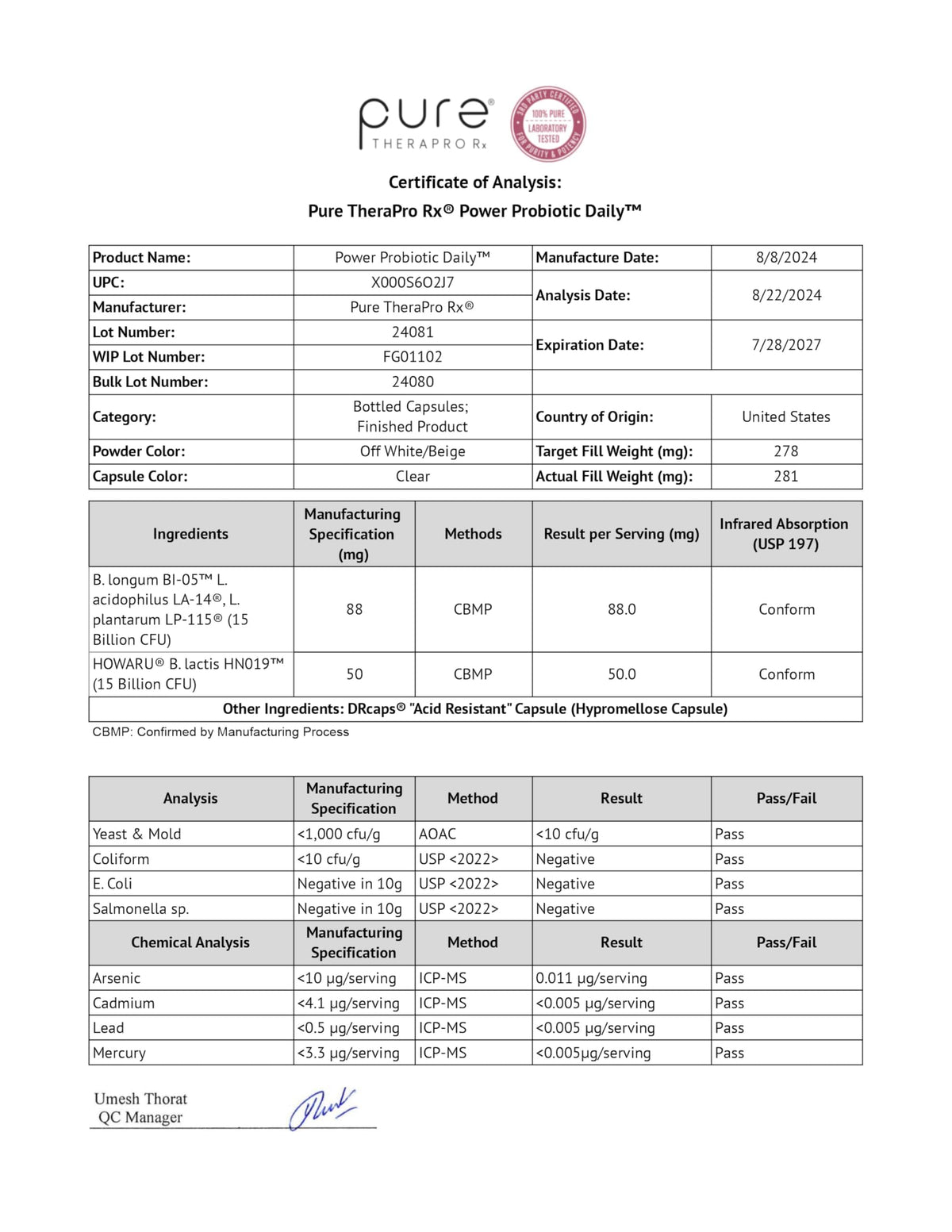 Pure Therapro Rx Power Probiotic Daily - 30 Acid-Resistant Capsules | 4 Proven Strains - 30 Billion CFU/Capsule | Patented Activ-Vial Desiccant Bottle to Ensure Freshness | NO Refrigeration Required