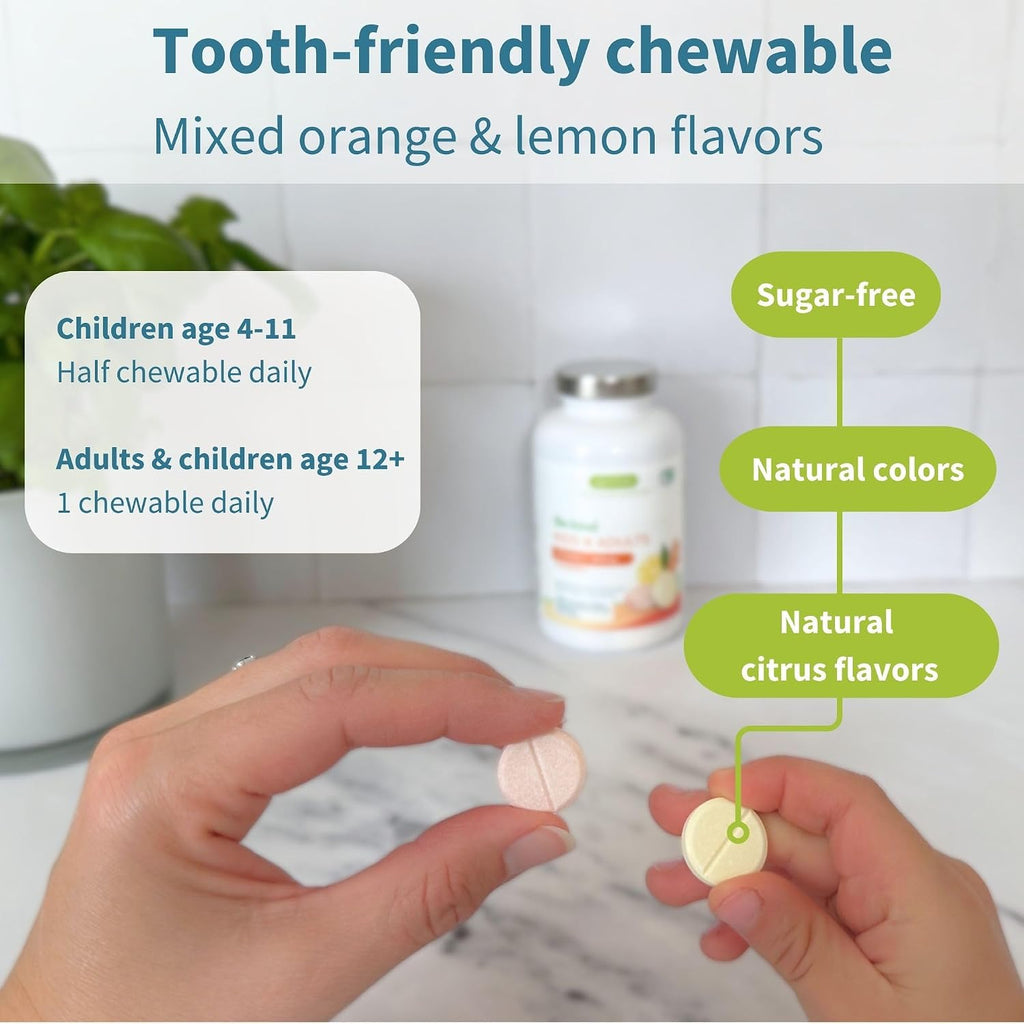 Igennus Vitamin C Chewable 250-500mg Gentle & Buffered for Kids & Adults | Optimized Absorption with Sodium Ascorbate & Ascorbic Acid, Sugar Free Natural Orange & Lemon Flavors, 120–240 Servings