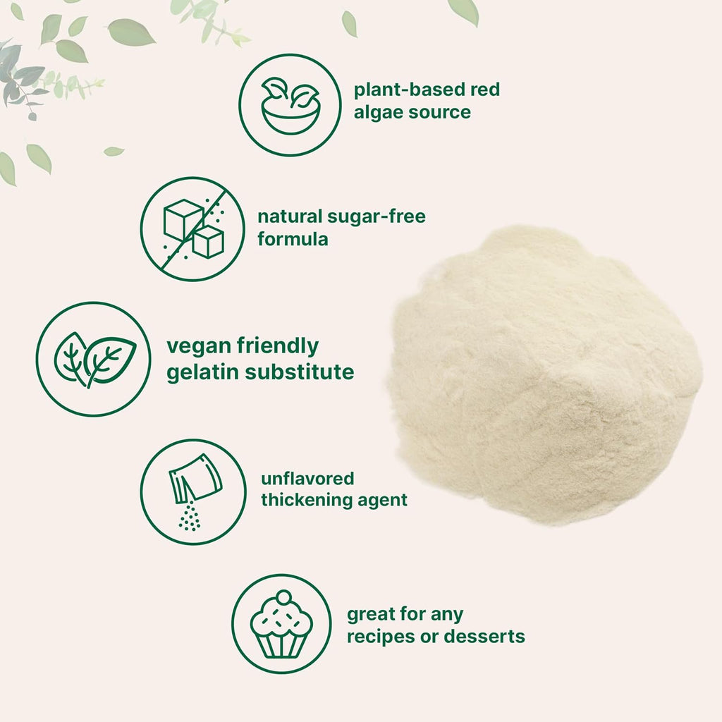 Agar Agar Powder, 1lb (16oz) | Planted-Based Source from Red Algae | Unflavored Thickening Agent for Cooking & Baking | Vegan Substitute for Beef Gelatin | Non-GMO, Vegan Friendly