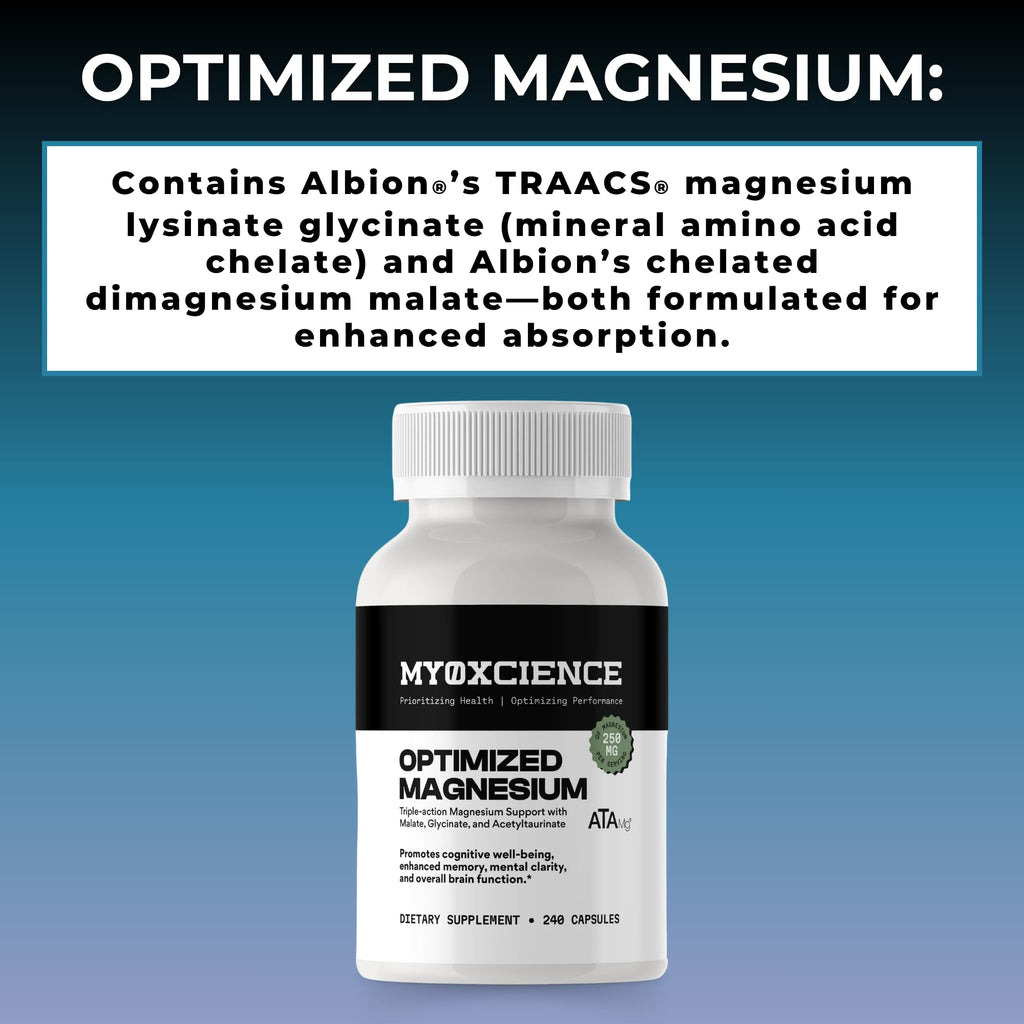 MYOXCIENCE Optimized Magnesium Glycinate + Magnesium Taurate (as ATAmag®) for High Brain Bioavailability to Support Stress Relief and Sleep | 30 Servings