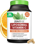 Zenwise Health Liposomal Vitamin C Supplement - Immune Antioxidant - 180 CT | 180 Capsules, 1500mg Liposomal, Enhanced Absorption, Vegan, Organic, Gluten Free, Unflavored