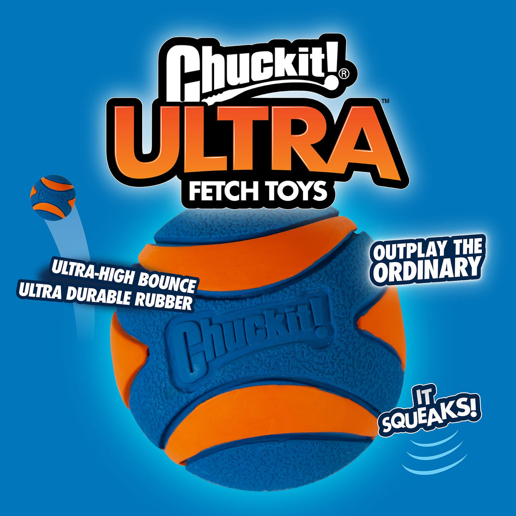 Chuckit! Ultra Ball Dog Toy - Medium Bouncy Fetch Balls For Dogs 20-60 lbs - Made from Durable Rubber - Floating Water Pet Toys - Size Medium - 2.5-inch Diameter - Pack of 2 | Bouncy durable rubber design for pups 20-60 lbs, high bounce action for active