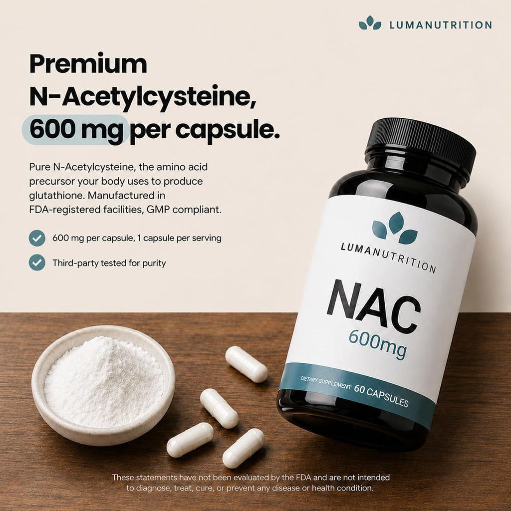 Luma Nutrition NAC Supplement N-Acetyl Cysteine 600 mg - 60 Capsules