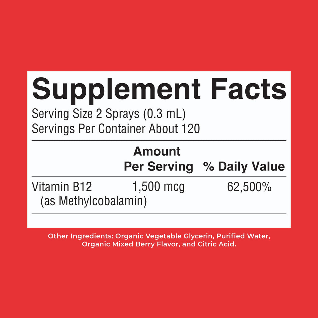 MARYRUTH'S Organic Methyl B12 Spray | 1,500 mcg B12 Per Serving | Methylcobalamin | Energy Metabolism | Cognitive Function | Neuro Health | Vegan | Gluten Free | Sugar Free | 1 Fl Oz