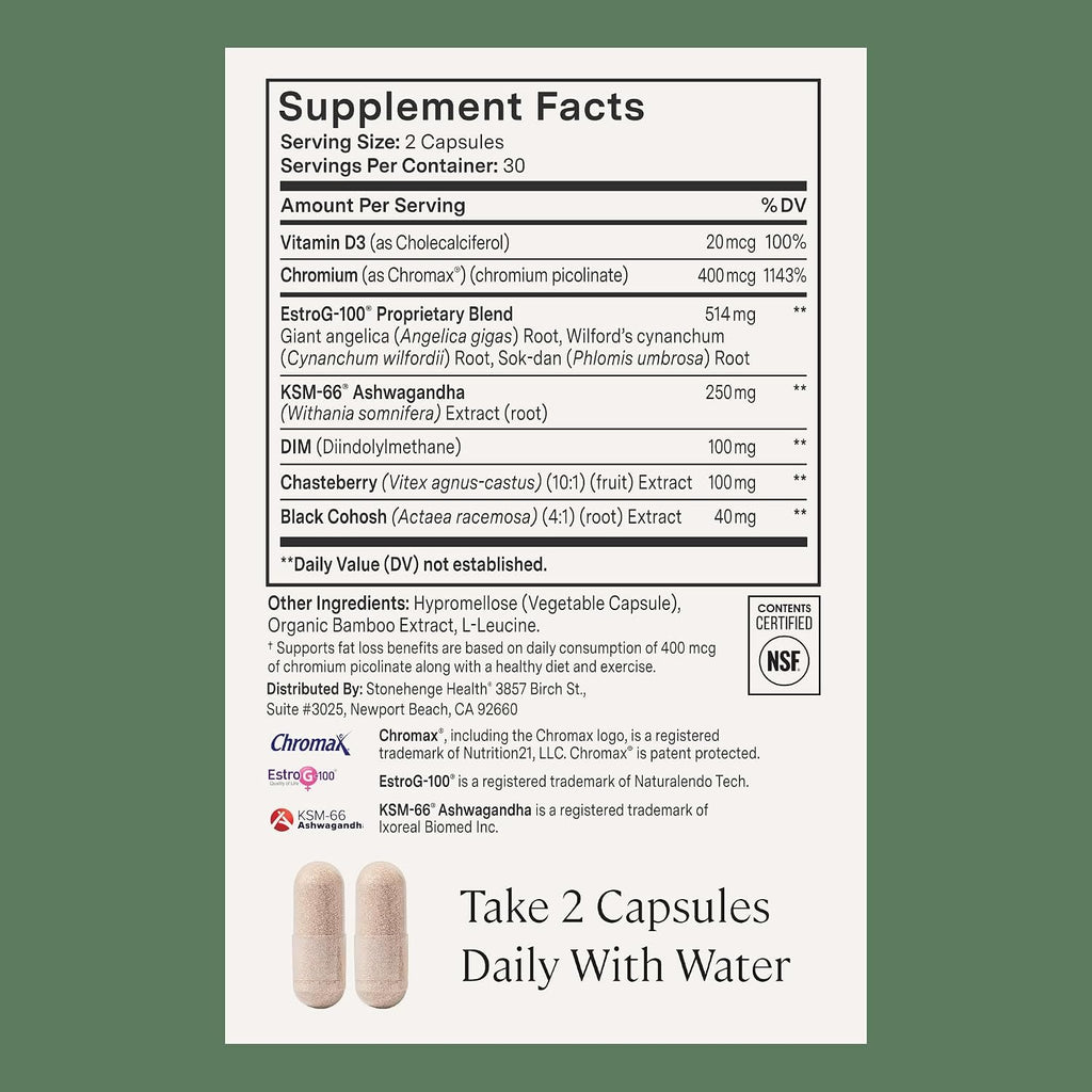 Stonehenge Health for Women Menopause Support for Peri + Menopause + Post - Mood, Energy, Stress, Hot Flashes, Night Sweats, Sleep & Cortisol, Chromax Chromium, Vitamin D3, KSM-66 Ashwagandha (3 Pack)