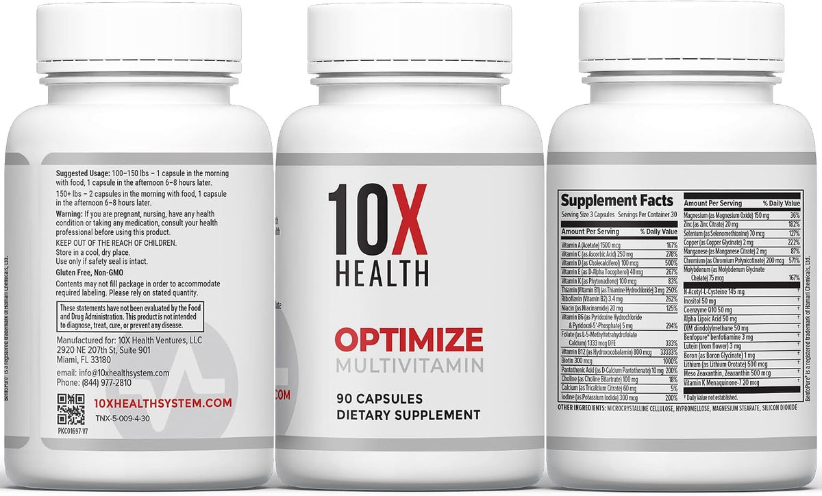 10X Health Methylated Multivitamin - 4-in-1 Kit | 10X Optimize, 10X Zinc, 10X Vitamin C & Methylene Blue Drops, Immunity & Energy Bundle