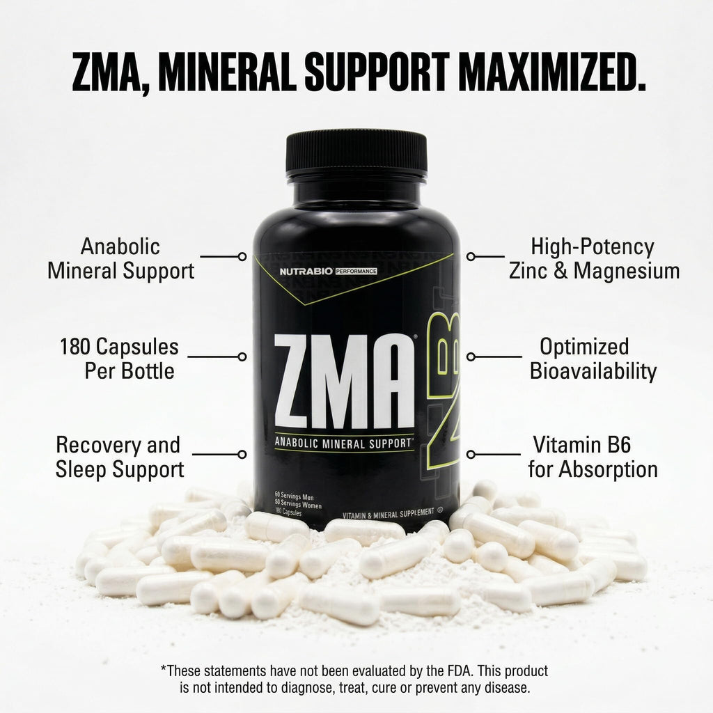 NutraBio ZMA Supplements for Men & Women- Zinc Magnesium Supplements to Support Hormone Levels, Peak Performance, Sleep, Muscle Recovery, Immune Health, 180 Ct.