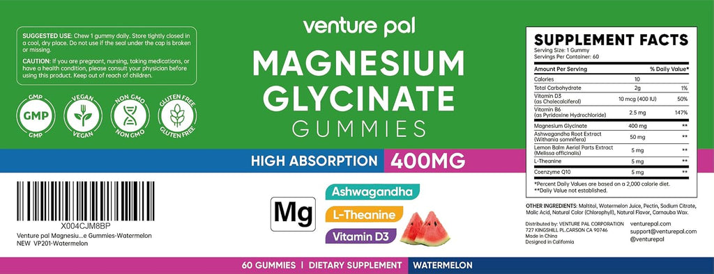 60 Day Supply Magnesium Glycinate 400mg Gummies Sugar Free High Absorption | With Ashwagandha, L-Theanine, CoQ10, Vitamin D3 & B6, Adults & Kids, Stress Relief, Sleep & Calm, Vegan, Gluten Free