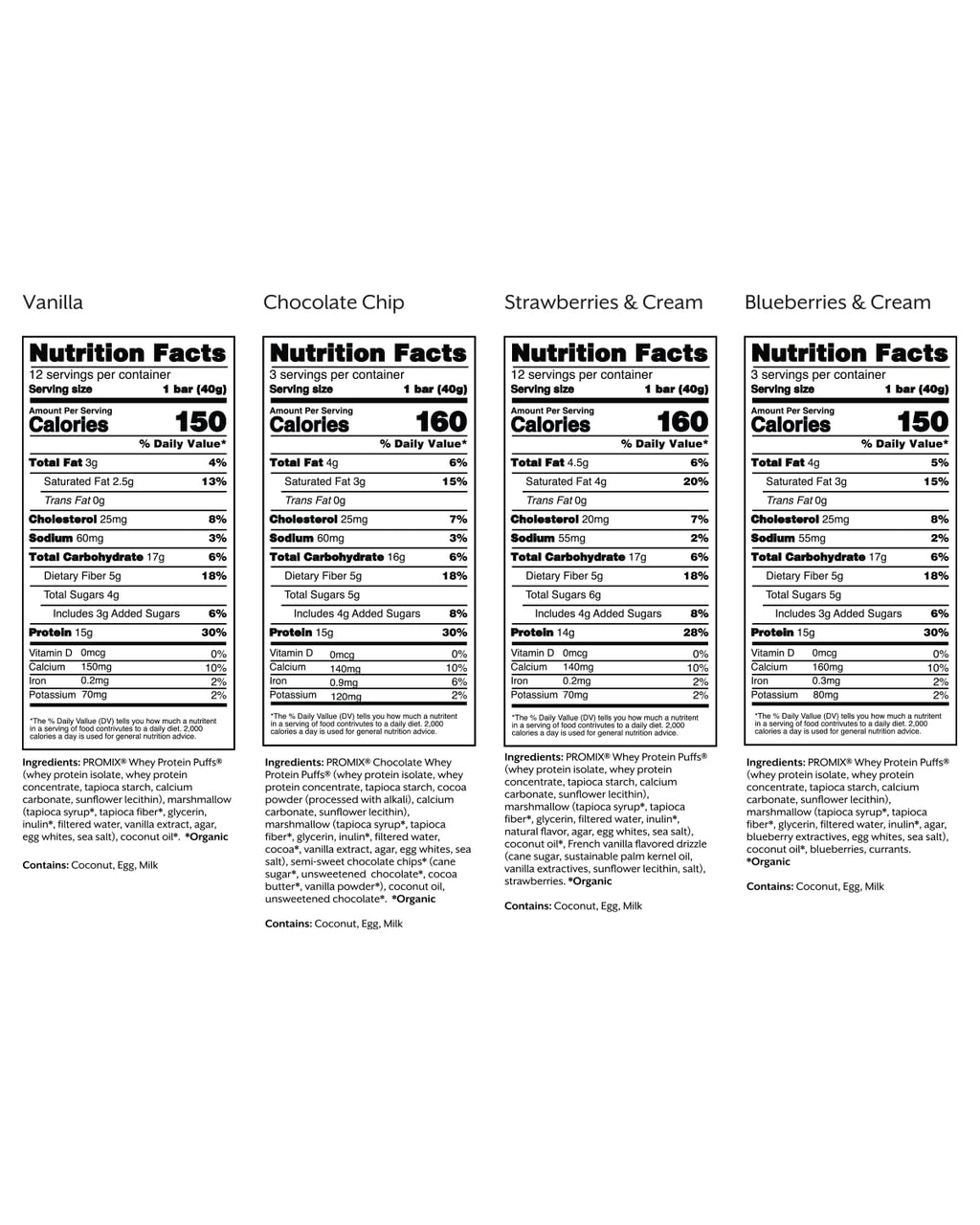 ProMix Nutrition Protein Puff Bars - Variety Pack - Vanilla, Chocolate, Strawberry, Blueberry - Marshmallow Crispy Treat - High Protein & Low Calorie - 12 Bars