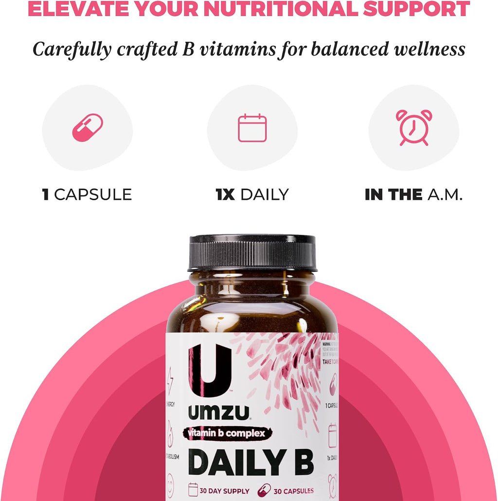 UMZU Daily B Vitamin B Complex, 30 Day Supply | Vitamins B1, B2, B3, B5, B6, B7, B9 and B12, Folic Acid and Biotin, Energy, Focus, Mood and Metabolism Support