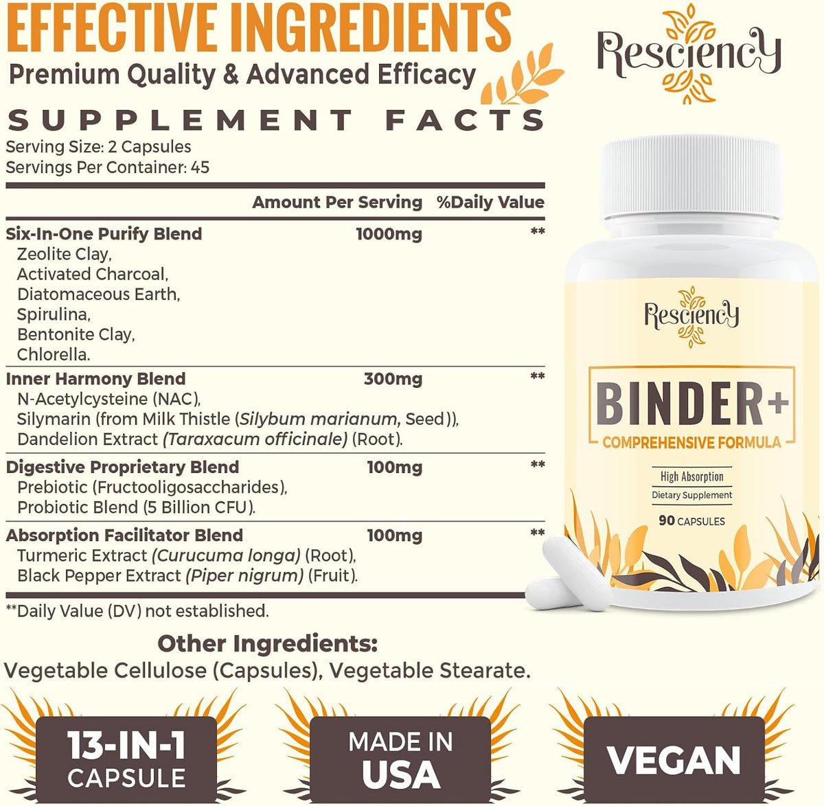 Resciency Detox Binder Supplement - All-in-1 Detox Binder with Zeolite, Bentonite Clay, Activated Charcoal, Milk Thistle, Proprietary Blends - Liver & Digestive, Max Absorption, 180 Counts