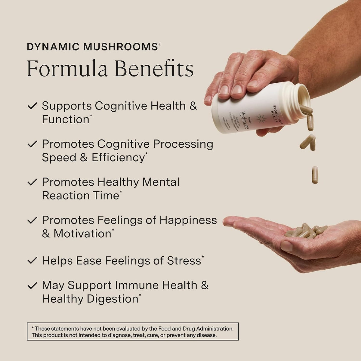 Stonehenge Health Dynamic Mushrooms 1,400 mg – 5 Mushroom Complex (Lion’s Mane, Reishi, Chaga, Maitake, Shiitake) – 100% Fruiting Bodies, – Brain, Memory, Focus & Immune Support – 60 Caps (3 Pack)