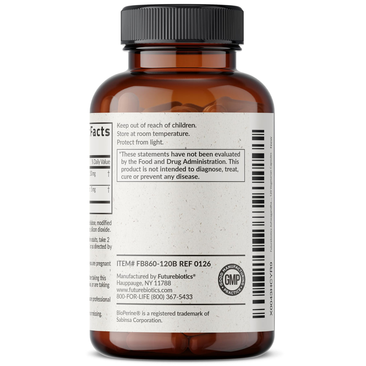 Futurebiotics Ashwagandha Extra Strength Stress & Mood Support 100 Capsules | Vegetarian, Non-GMO, Gluten-FREE, Soy-FREE, BioPerine for High Absorption