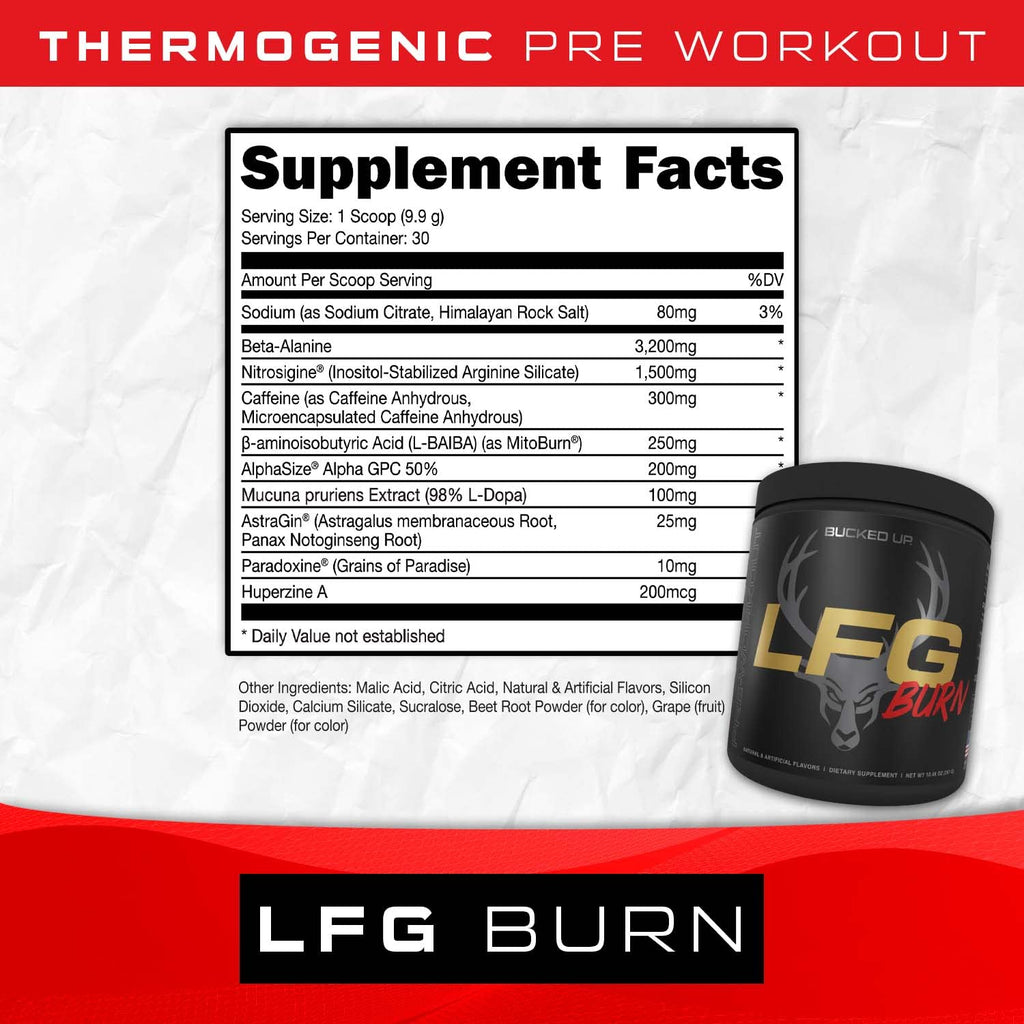 Bucked Up LFG Pre Workout - Supplement Powder for Energy, Pump, Endurance and Burn (30 Servings) (Berry)