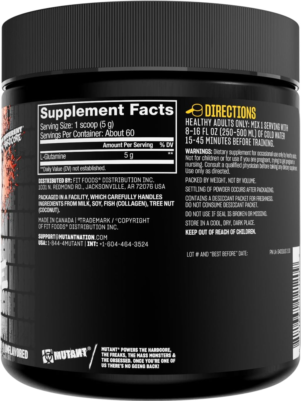 Mutant Glutamine - 100% Pure Workout Supplement to Help Replenish Glutamine Levels for Improved Muscle Repair, Immune and Digestive System Support After Physical Activity – 300 g – Unflavored