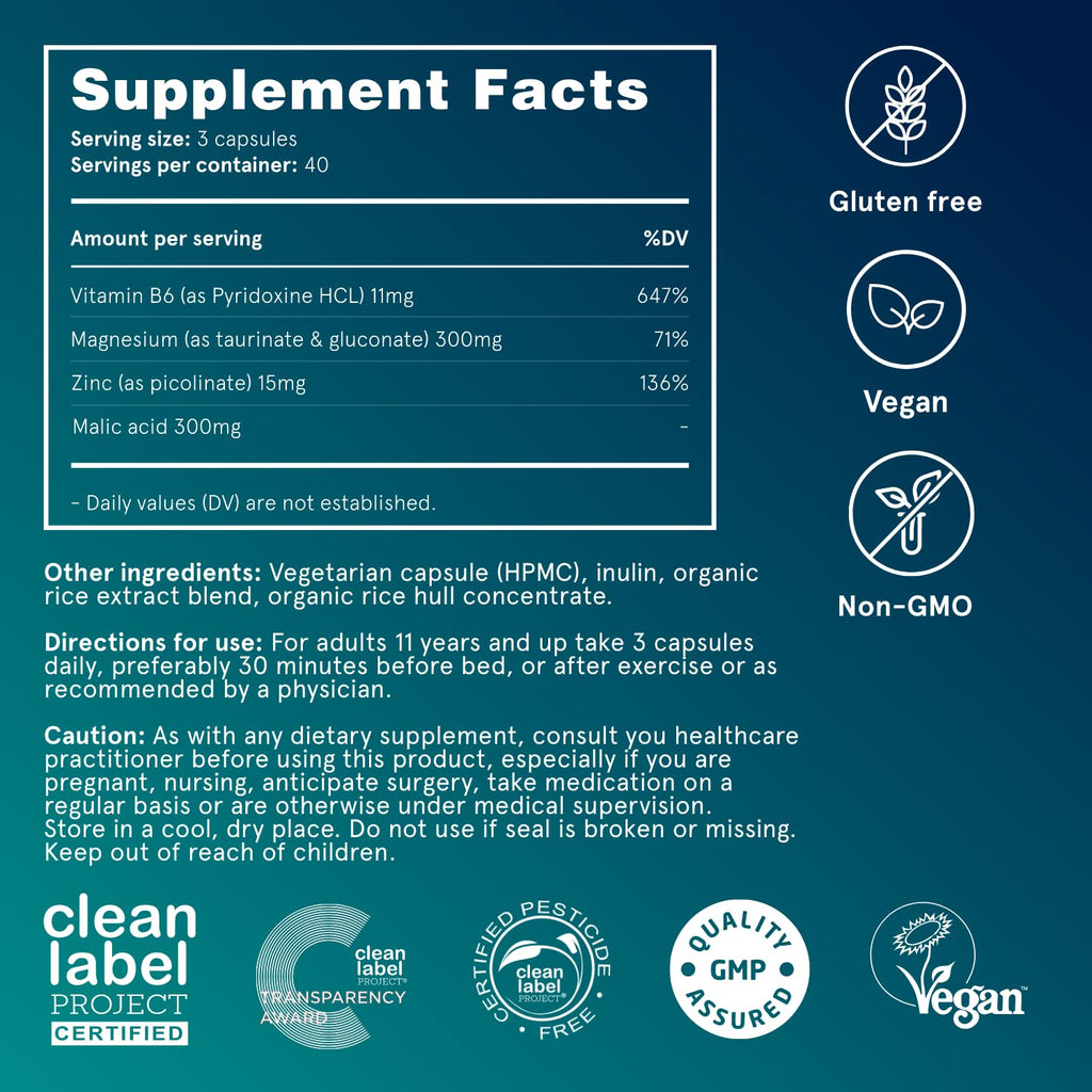 Puori Magnesium Complex Supplement - High Absorption Magnesium Taurinate & Gluconate, Zinc, Vitamin B6 & Malic Acid for Sleep Support, Immune & Bone Health & Muscle Recovery - 120 Vegan Capsules