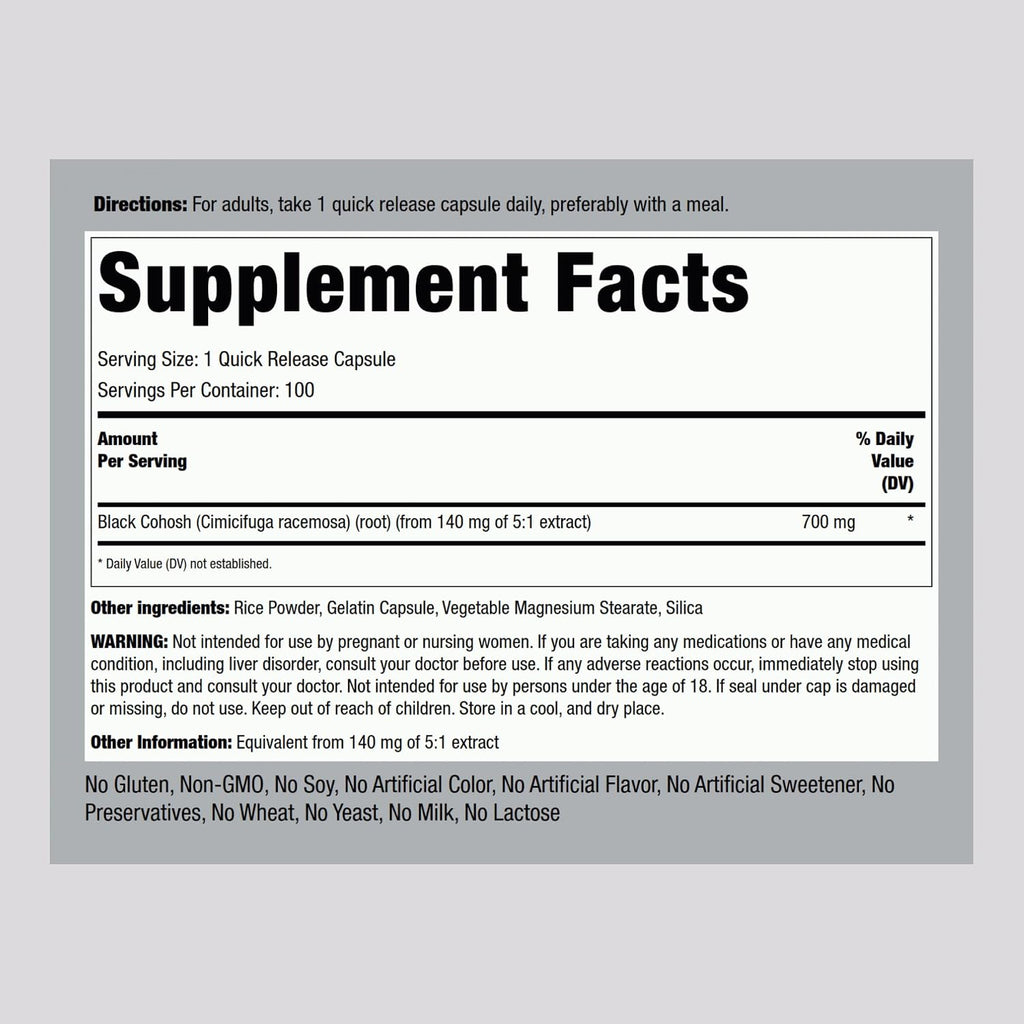 Piping Rock Black Cohosh Root Extract | 100 Capsules | Concentrated Formula | Non-GMO, Gluten Free Supplement